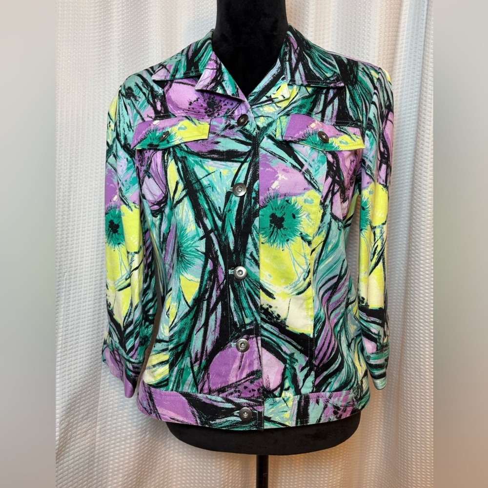 Christopher & Banks vibrant floral cotton blend women’s 3/4 sleeve casual jacket